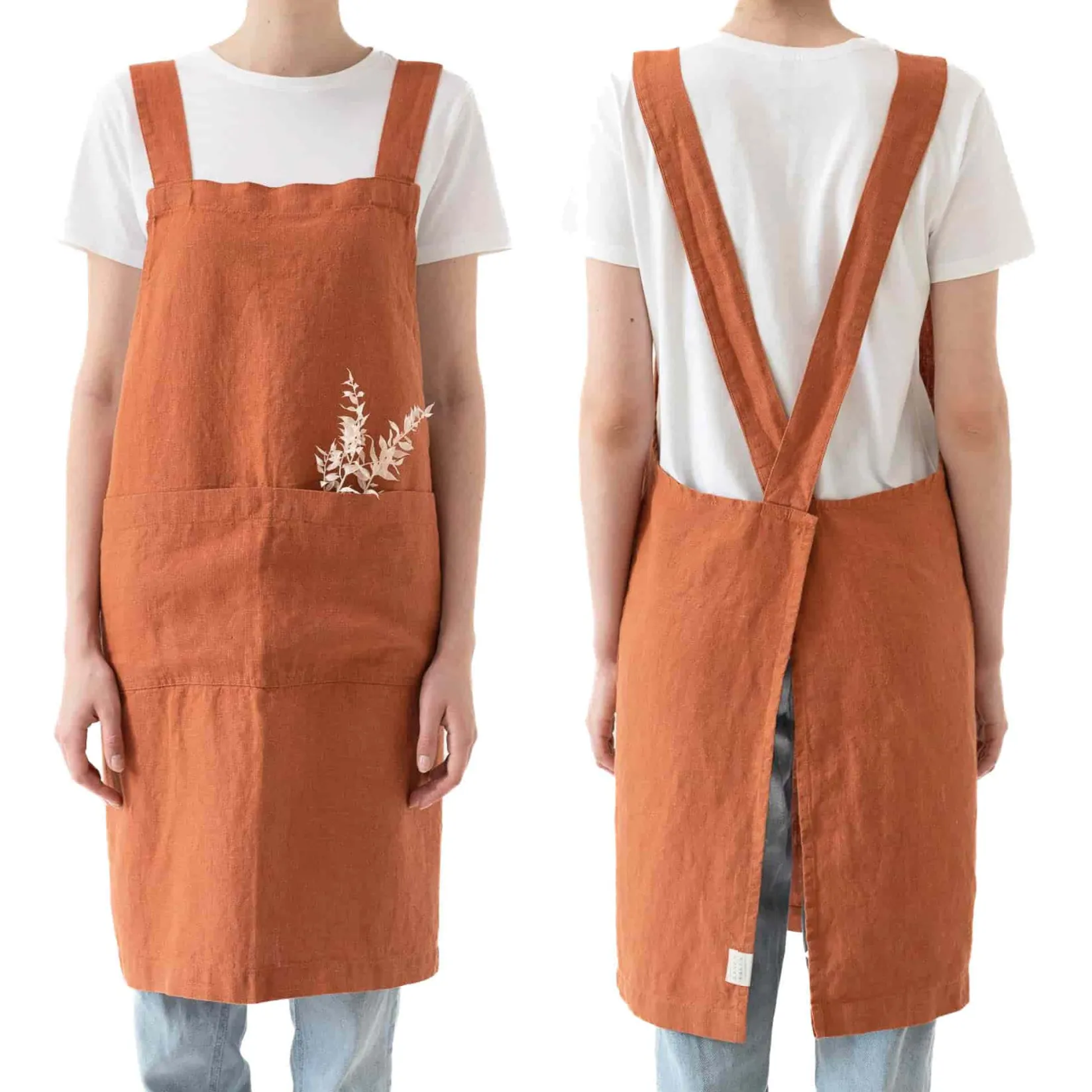 New Rust Crossback Linen Apron Kitchen Textiles & Clothing