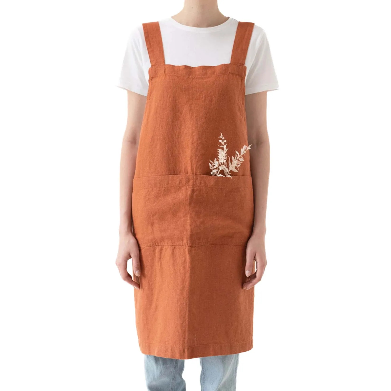 New Rust Crossback Linen Apron Kitchen Textiles & Clothing
