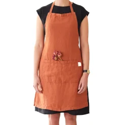 Online Rust Daily Linen Apron Kitchen Textiles & Clothing