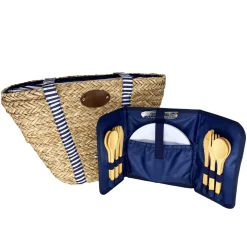 Best Sac de Plage Riviera Blue Stripe Picnic Tote, 4 Person Picnicware|Disposable Tableware
