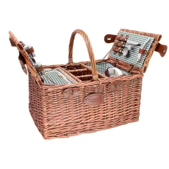 Online Saint-Germain Green Gingham Picnic Basket, 4 Person French Ingredients|Picnicware