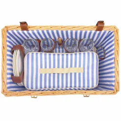 New Saint-Malo Blue Striped Picnic Basket with Table, 4 Person Picnicware|Disposable Tableware