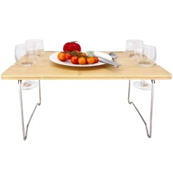 New Saint-Malo Blue Striped Picnic Basket with Table, 4 Person Picnicware|Disposable Tableware