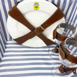 New Saint-Malo Blue Striped Picnic Basket with Table, 4 Person Picnicware|Disposable Tableware