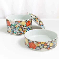 New Porcelain Black Floral Motif Sweets Container, 3 Compartments Tableware Brands|Japanese Ingredients