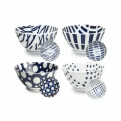 Outlet Set of 4 Assorted Blue Japanese Rice Bowls, 19.5cm Tableware Brands|Japanese Ingredients