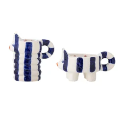 Online Set of 2 Blue Striped Cat Candle Holders Table Setting|Tableware Brands