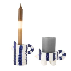 Online Set of 2 Blue Striped Cat Candle Holders Table Setting|Tableware Brands