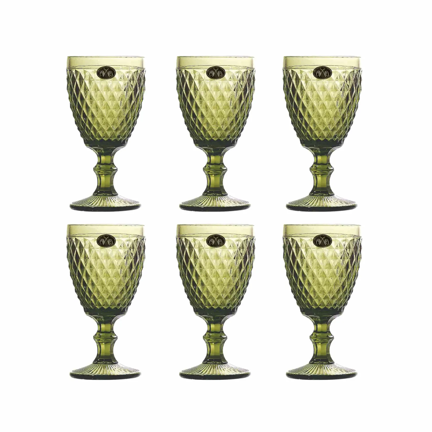 Discount Set of 6 Green Diamond Wine Glasses, 350ml Tableware Brands