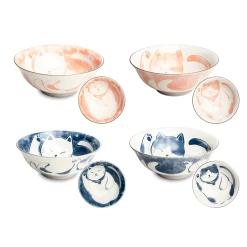 Outlet Set of 4 Japanese Cat Bowls, 14.5cm Tableware Brands|Japanese Ingredients