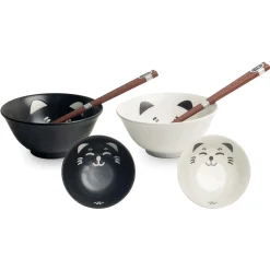 Sale Set of 2 Lucky Cat Japanese Rice Bowls with Chopsticks Japanese Ingredients|Japanese Tableware