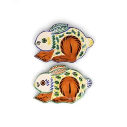 Hot Set of 2 Mexican Hand Painted Rabbit Plates, 17cm Plates|Crockery & Dinnerware