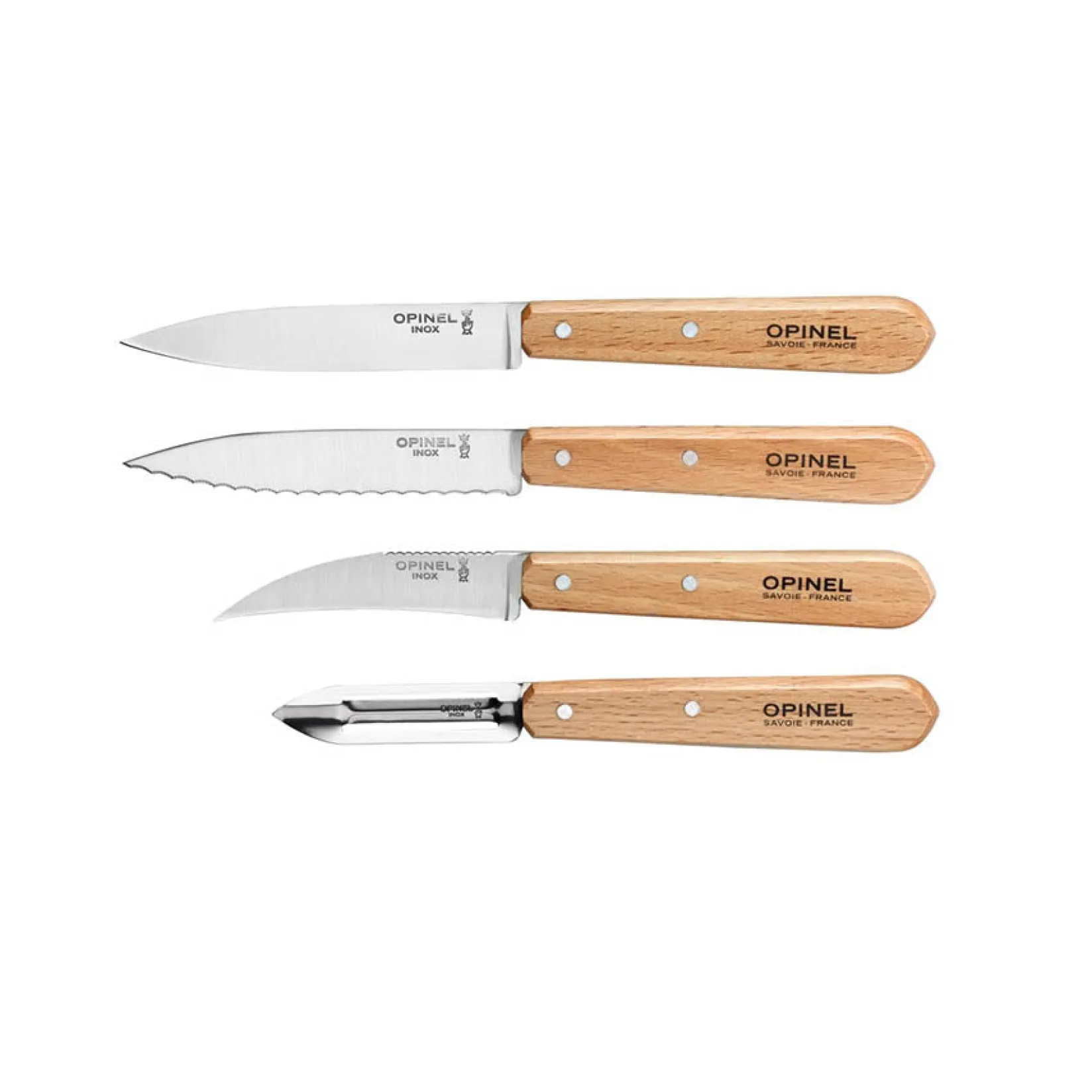 New Set of 4 Essential Beech Handle Kitchen Knives French Ingredients|Kitchen Knives