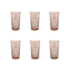 Clearance Set of 6 Pink Hobstar Highball Glasses, 350ml Tableware Brands|Cocktail Making & Barware