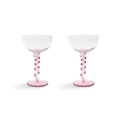 New Set of 2 Pink Twisted Coupe Glasses Table Setting|Drinking Glasses