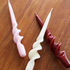 Set of 3 Red and Purple Spiral Candles Table Setting|Tableware Brands