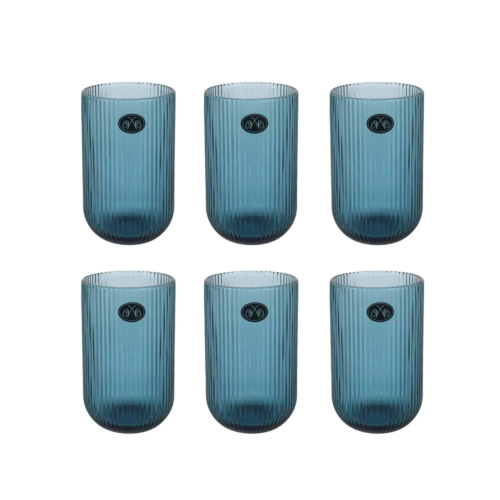 Outlet Set of 6 Ribbed Blue Highball Glasses, 430ml Tableware Brands|Cocktail Making & Barware