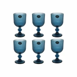 Set of 6 Ribbed Blue Wine Glasses, 255ml Tableware Brands