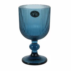 Set of 6 Ribbed Blue Wine Glasses, 255ml Tableware Brands