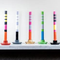 New Set of 6 Striped Dinner Candles - Multicolour Table Setting|Tableware Brands