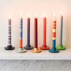 New Set of 6 Striped Dinner Candles - Multicolour Table Setting|Tableware Brands