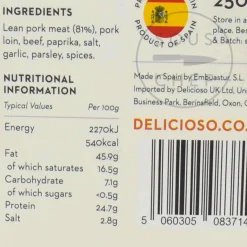 Outlet Smoked Asturian Chorizo Dulce, 250g Ingredients Brands|Spanish Ingredients