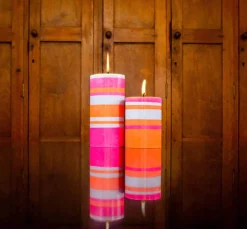 Online Striped Pillar Candle, Orange & Pink, 10cm Table Setting|Tableware Brands