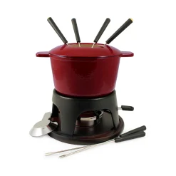 Clearance Sierra Red Cast Iron Fondue Set, 17cm Pots & Pans