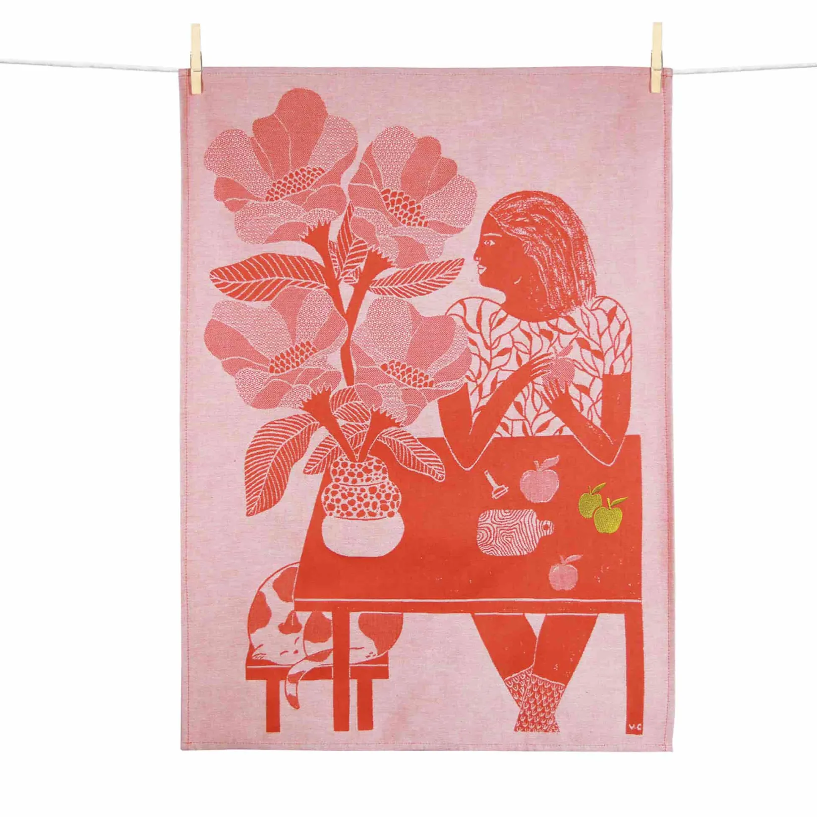 Les Pommes Embroidered French Jacquard Tea Towel Kitchen Textiles & Clothing