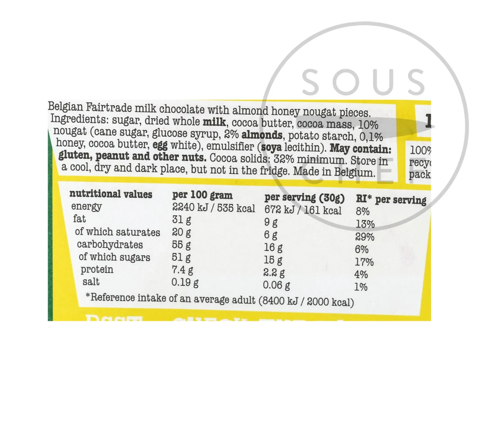 Clearance Milk Chocolate with Almond, Honey & Nougat, 180g Ingredients Brands|Chocolate & Sweets