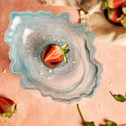 New Turquoise Marble Glass Serving Bowl, 30x23cm Crockery & Dinnerware|Bowls
