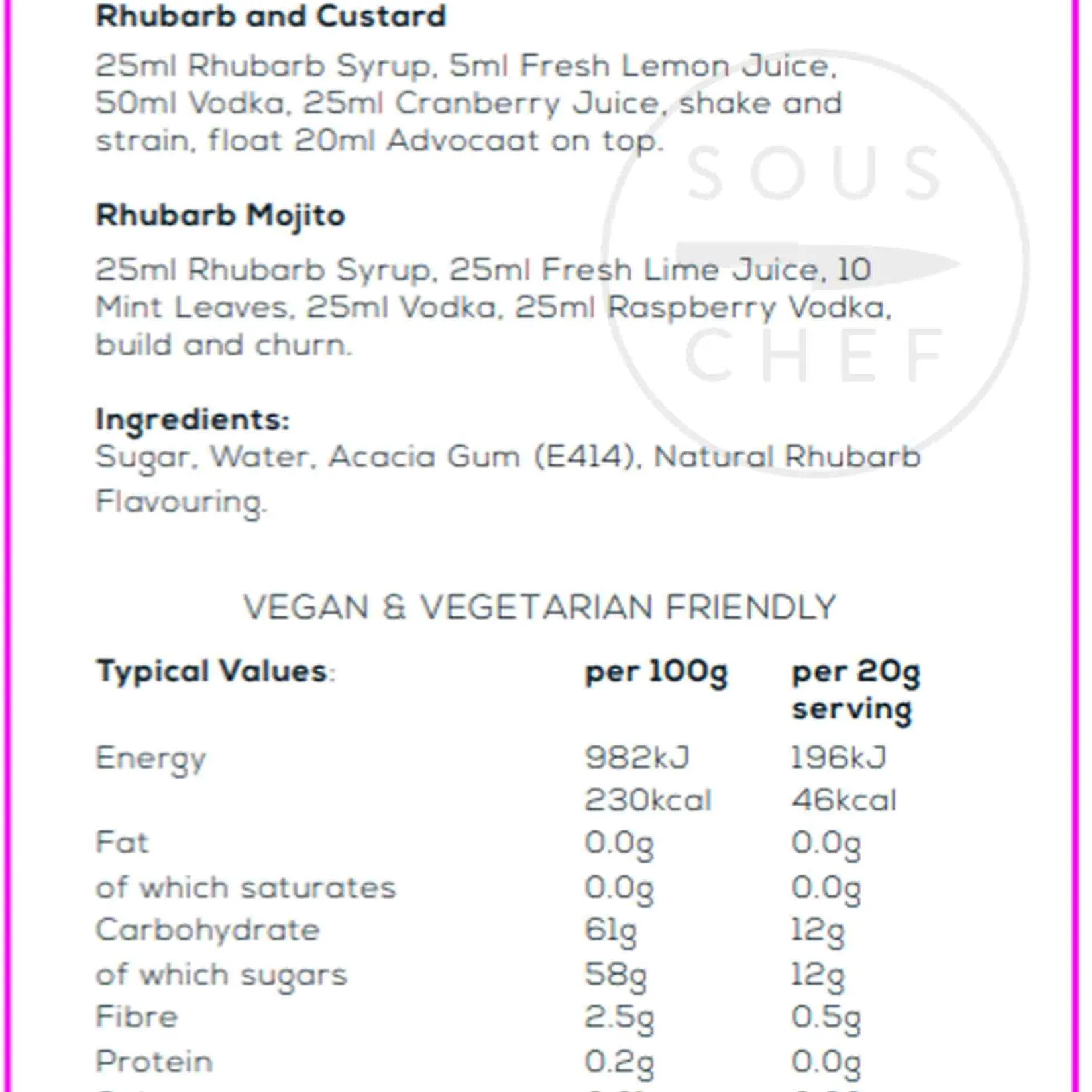 Premium Rhubarb Syrup, 750ml Ingredients Brands|Made In The Uk