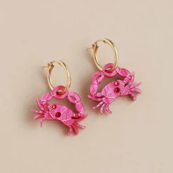 Hot Pink Crab Hoop Earrings Tableware Brands